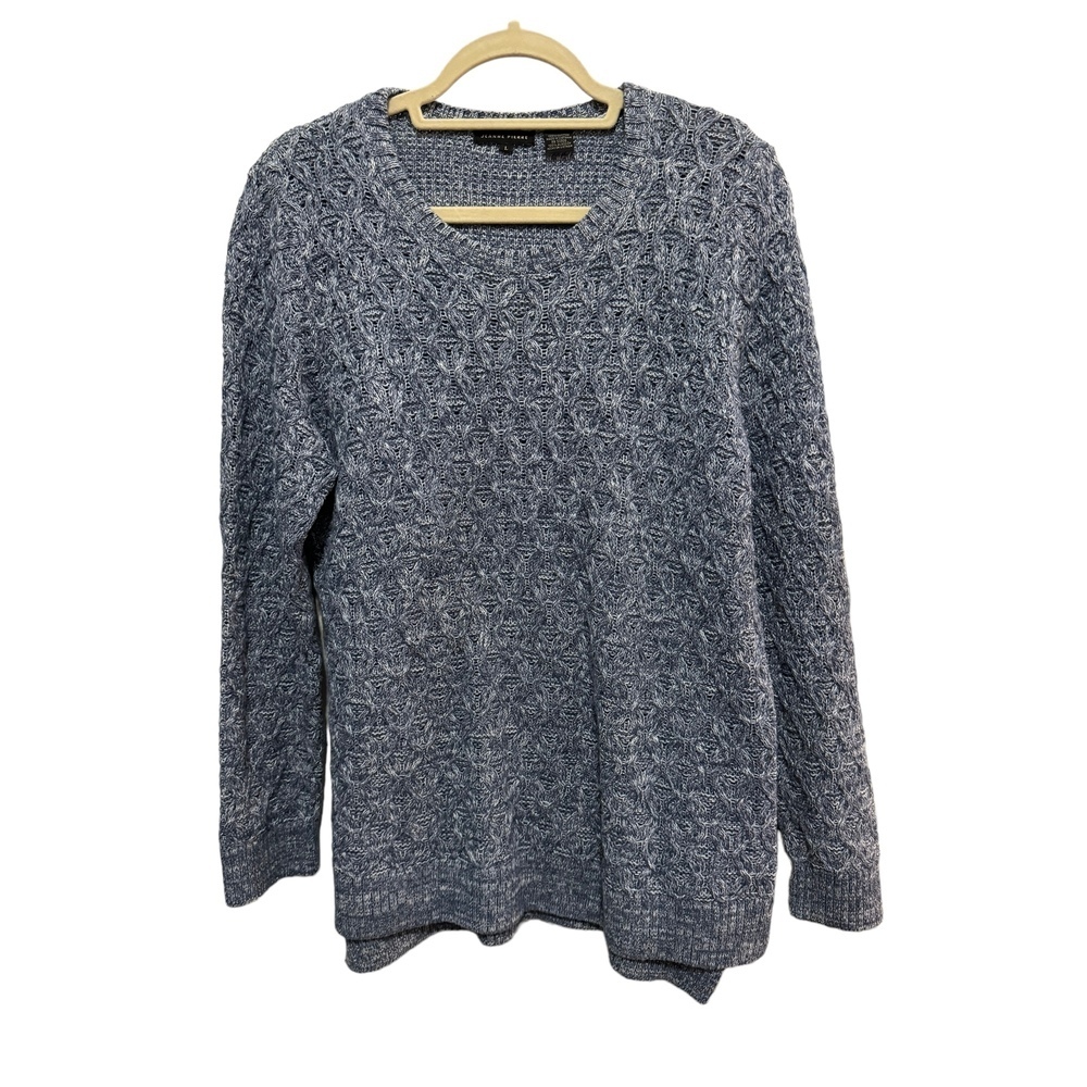 Jeanne Pierre - 100% Cotton Knit Sweater - Blue / White - Size L